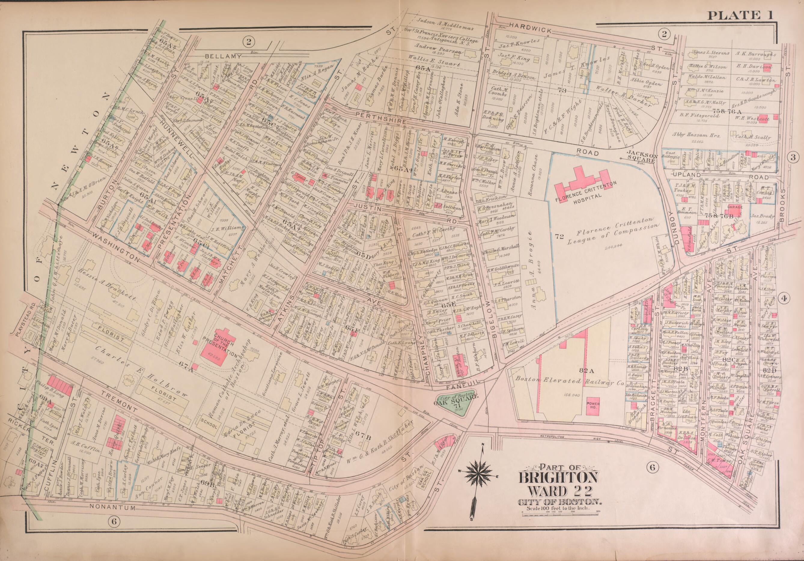 This old map of Part of Brighton- Plate 1 from Atlas of the City of Boston, Brighton from 1925 was created by G.W. Bromley & Co in 1925