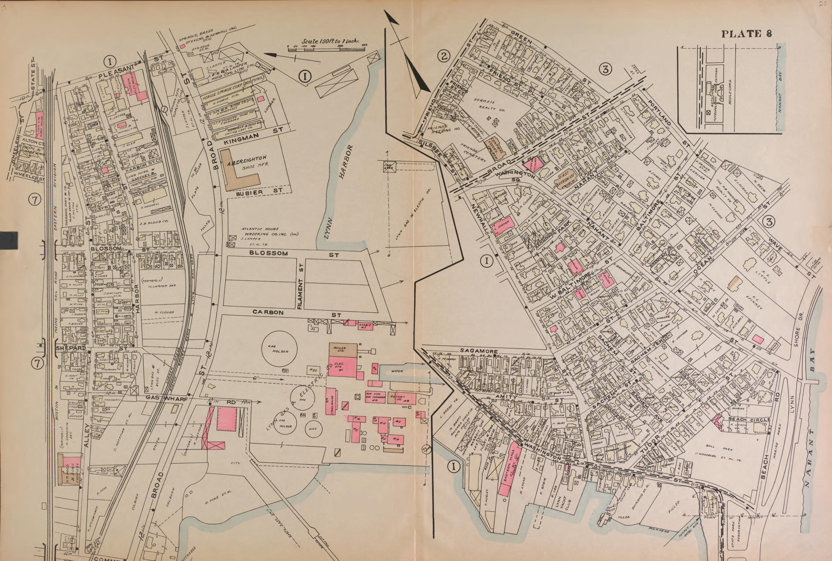 This old map of Lynn, Plate 8 from Atlas of the City of Lynn and the Towns of Swampscott, Saugus and Nahant, Massachusetts from 1924 was created by Harold H. (Harold Hazen) Richards in 1924