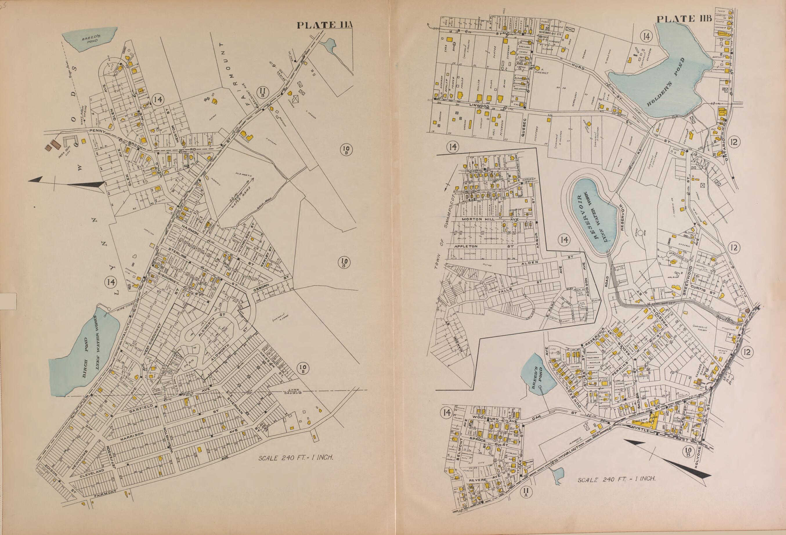 This old map of Lynn, Plate 11A and 11B from Atlas of the City of Lynn and the Towns of Swampscott, Saugus and Nahant, Massachusetts from 1924 was created by Harold H. (Harold Hazen) Richards in 1924