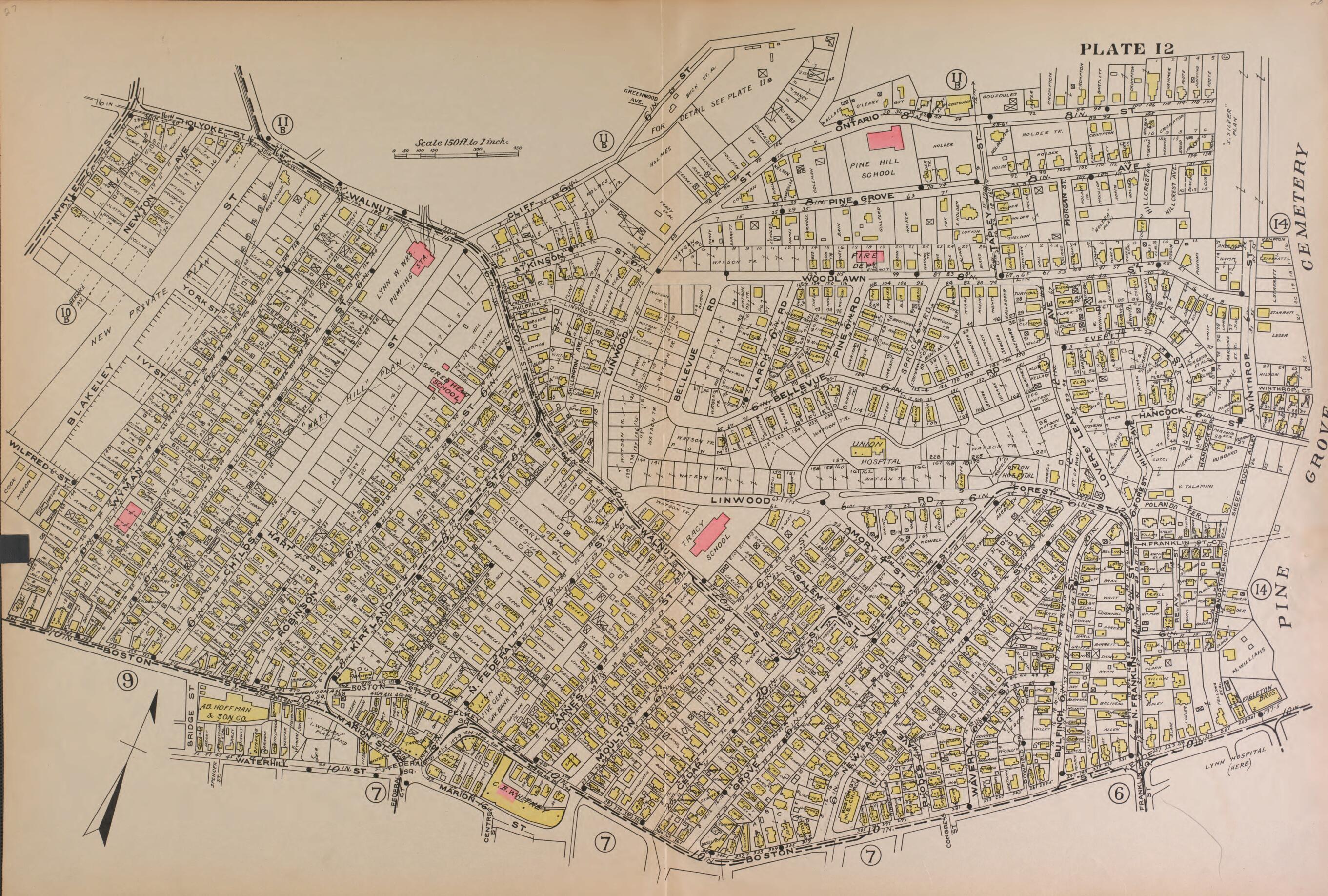 This old map of Lynn, Plate 12 from Atlas of the City of Lynn and the Towns of Swampscott, Saugus and Nahant, Massachusetts from 1924 was created by Harold H. (Harold Hazen) Richards in 1924
