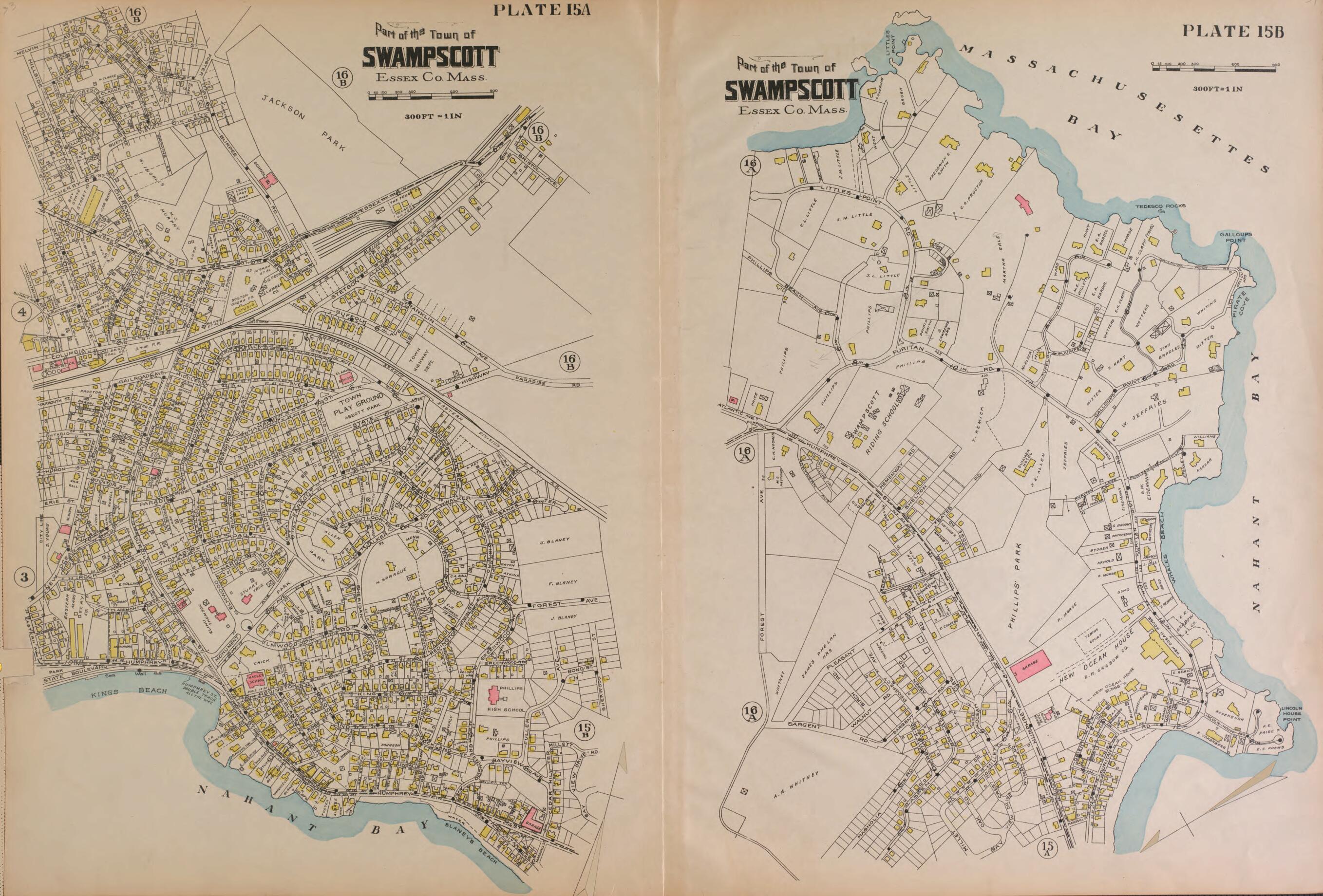 This old map of Swapscott, Plate 15A and 15B from Atlas of the City of Lynn and the Towns of Swampscott, Saugus and Nahant, Massachusetts from 1924 was created by Harold H. (Harold Hazen) Richards in 1924
