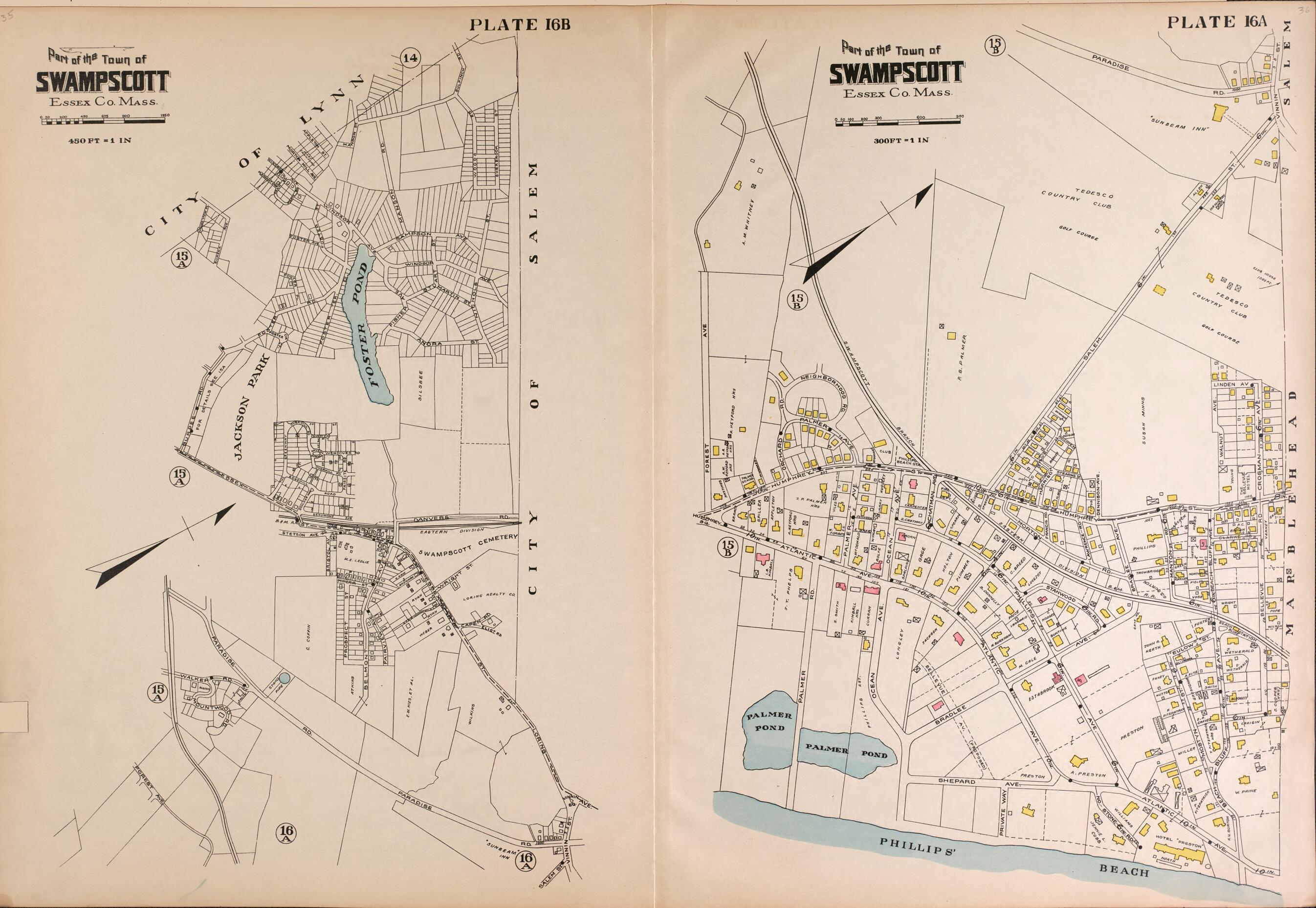 This old map of Swapscott, Plate 16A and 16B from Atlas of the City of Lynn and the Towns of Swampscott, Saugus and Nahant, Massachusetts from 1924 was created by Harold H. (Harold Hazen) Richards in 1924