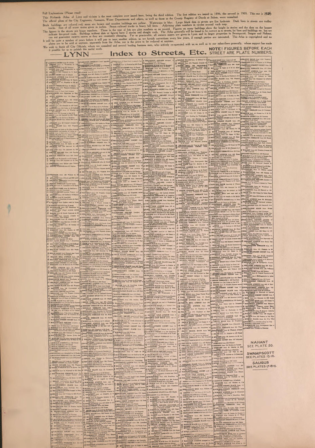 This old map of Lynn, Plate 1 from Atlas of the City of Lynn and the Towns of Swampscott, Saugus and Nahant, Massachusetts from 1924 was created by Harold H. (Harold Hazen) Richards in 1924