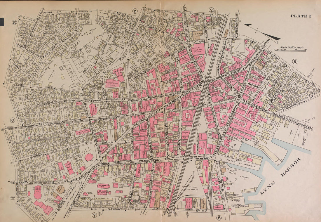 This old map of Lynn, Plate 1--continued from Atlas of the City of Lynn and the Towns of Swampscott, Saugus and Nahant, Massachusetts from 1924 was created by Harold H. (Harold Hazen) Richards in 1924