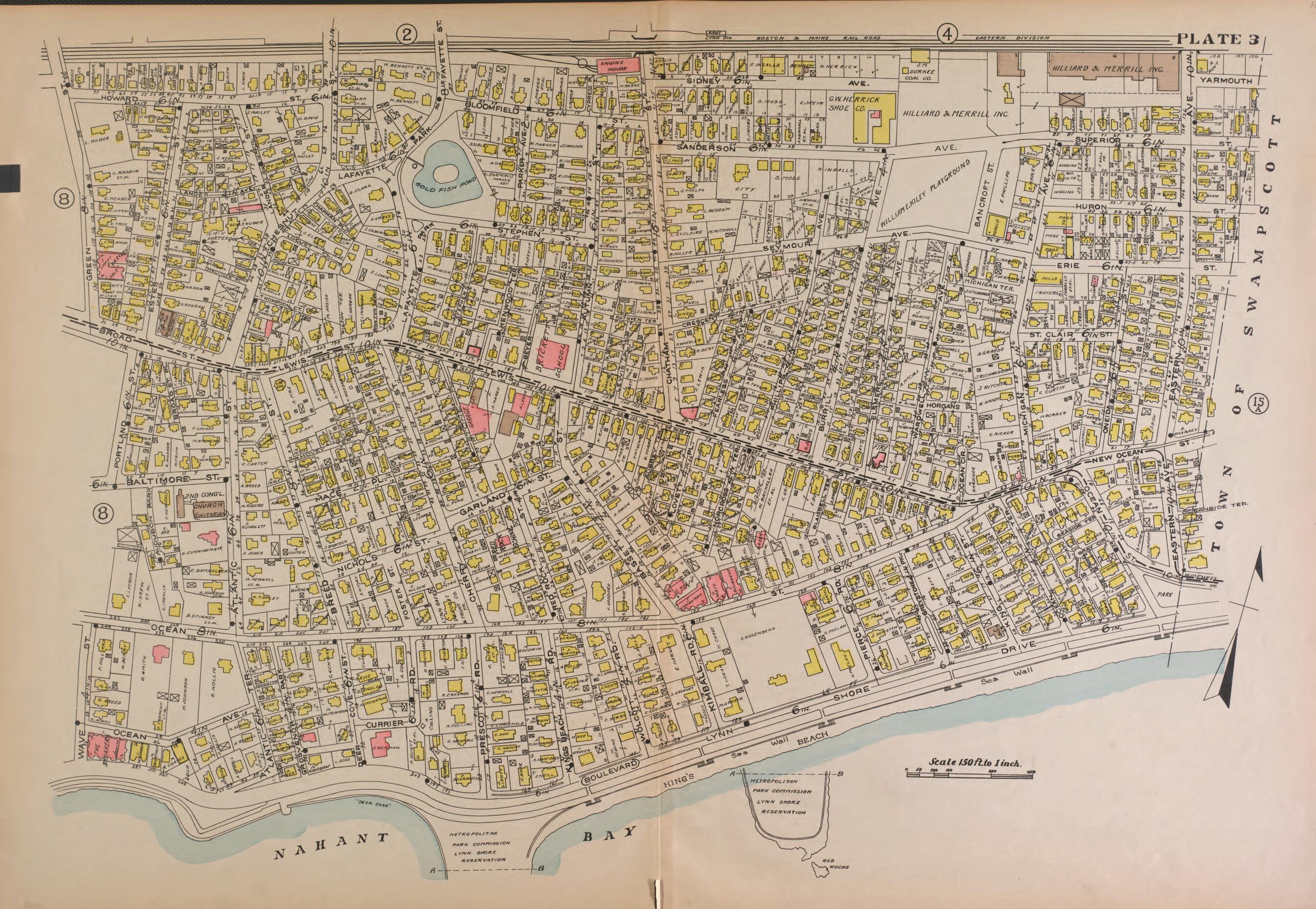 This old map of Lynn, Plate 3 from Atlas of the City of Lynn and the Towns of Swampscott, Saugus and Nahant, Massachusetts from 1924 was created by Harold H. (Harold Hazen) Richards in 1924