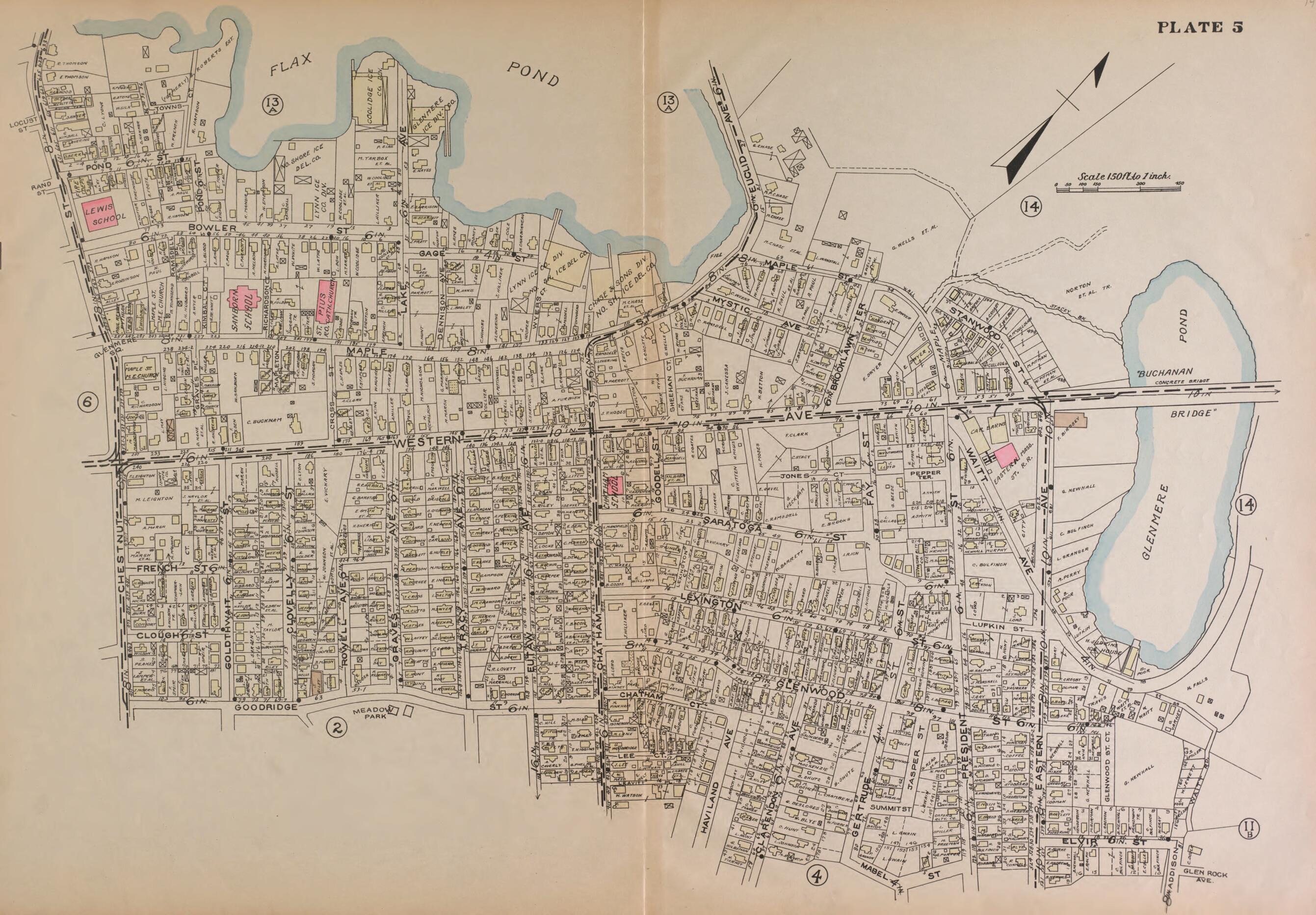 This old map of Lynn, Plate 5 from Atlas of the City of Lynn and the Towns of Swampscott, Saugus and Nahant, Massachusetts from 1924 was created by Harold H. (Harold Hazen) Richards in 1924