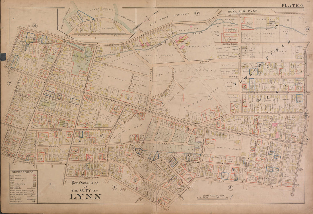 This old map of Lynn--Plate 6 from Atlas of the City of Lynn, Massachusetts from 1897 was created by D. J. Lake in 1897