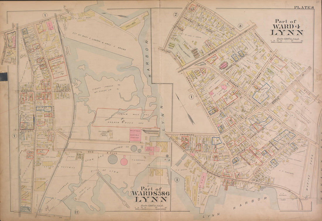 This old map of Lynn--Plate 8 from Atlas of the City of Lynn, Massachusetts from 1897 was created by D. J. Lake in 1897