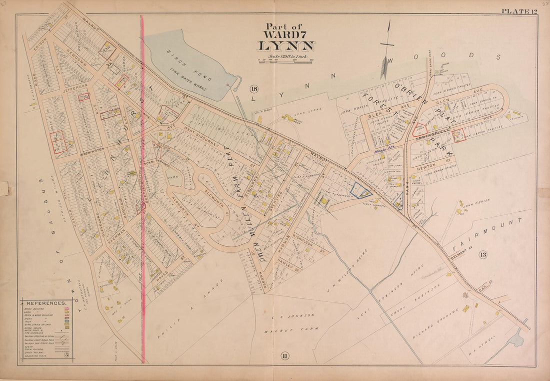 This old map of Lynn--Plate 12 from Atlas of the City of Lynn, Massachusetts from 1897 was created by D. J. Lake in 1897
