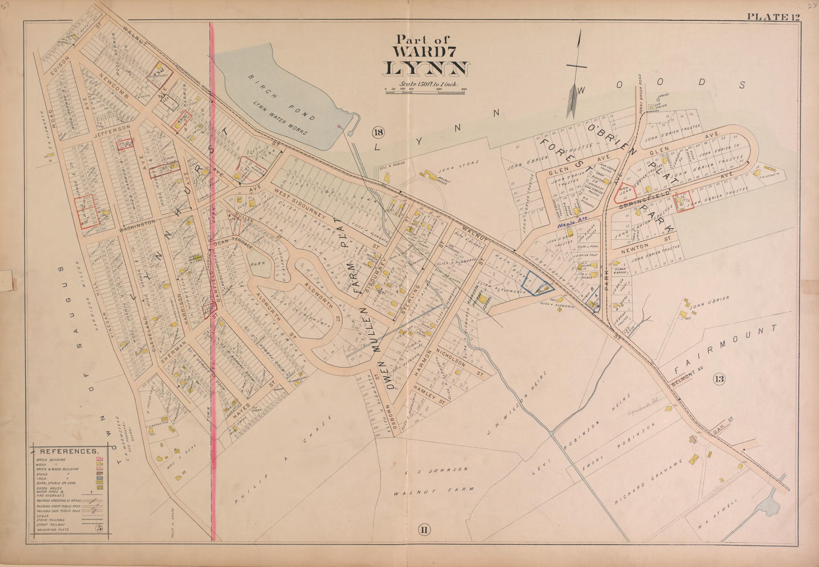 This old map of Lynn--Plate 12 from Atlas of the City of Lynn, Massachusetts from 1897 was created by D. J. Lake in 1897