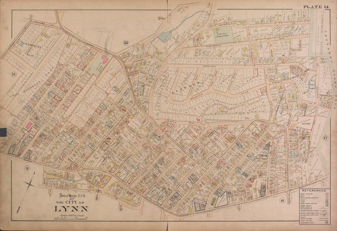 This old map of Lynn--Plate 14 from Atlas of the City of Lynn, Massachusetts from 1897 was created by D. J. Lake in 1897