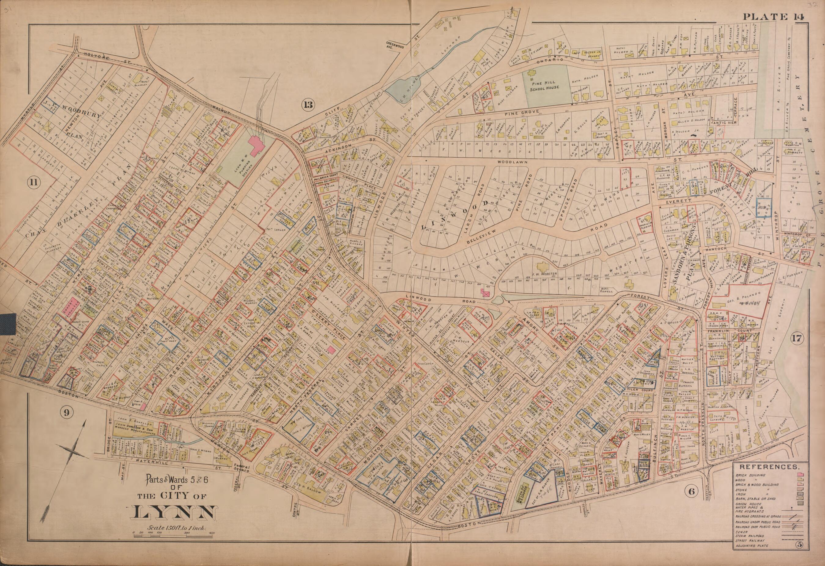 This old map of Lynn--Plate 14 from Atlas of the City of Lynn, Massachusetts from 1897 was created by D. J. Lake in 1897