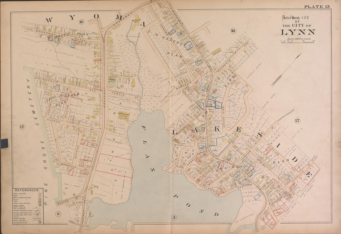 This old map of Lynn--Plate 15 from Atlas of the City of Lynn, Massachusetts from 1897 was created by D. J. Lake in 1897