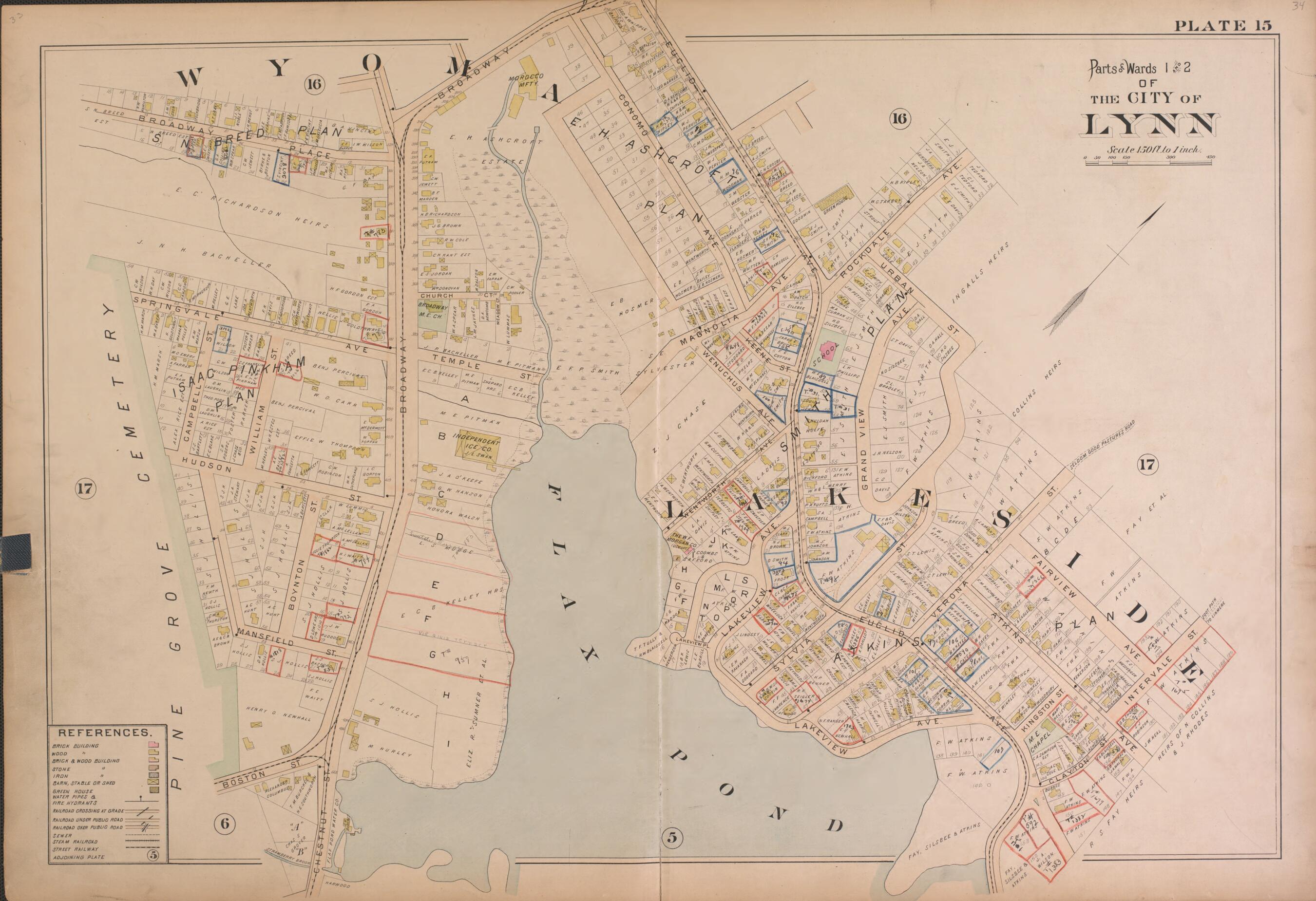 This old map of Lynn--Plate 15 from Atlas of the City of Lynn, Massachusetts from 1897 was created by D. J. Lake in 1897