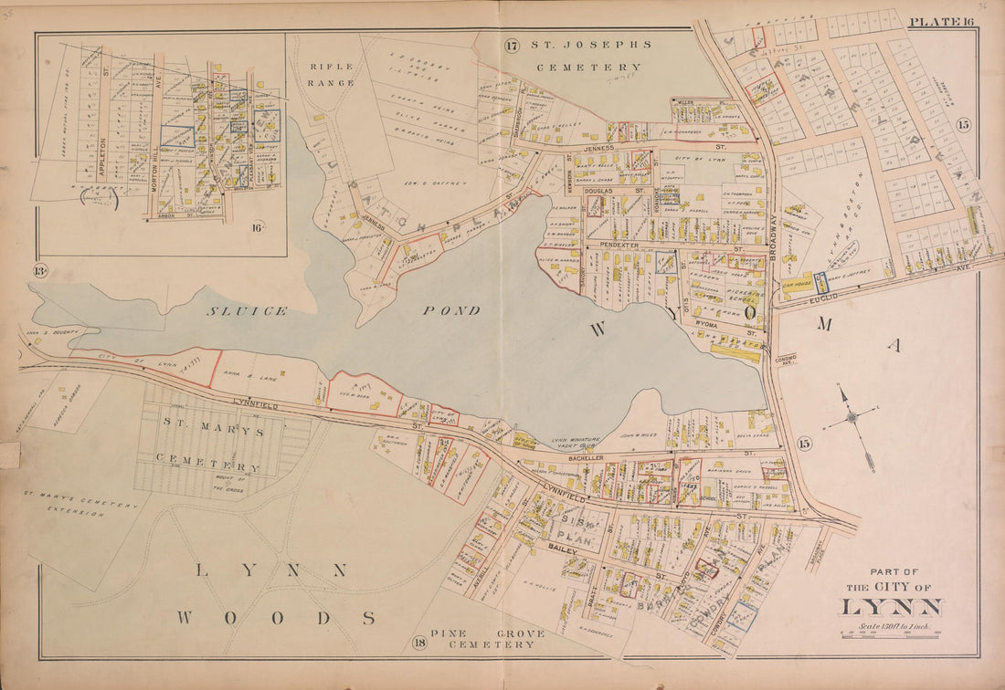 This old map of Lynn--Plate 16 from Atlas of the City of Lynn, Massachusetts from 1897 was created by D. J. Lake in 1897