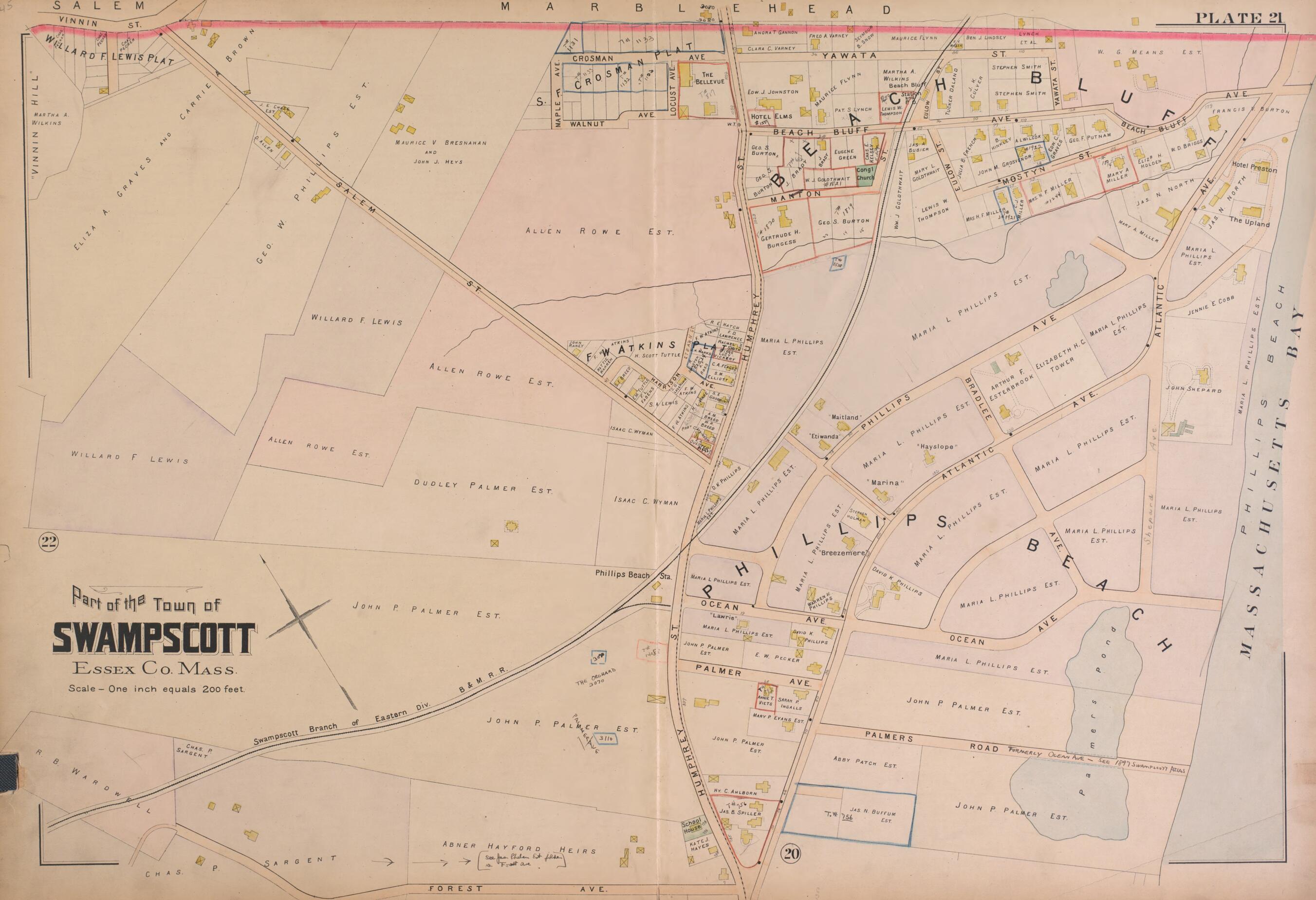This old map of Swampscott--Plate 21 from Atlas of the City of Lynn, Massachusetts from 1897 was created by D. J. Lake in 1897
