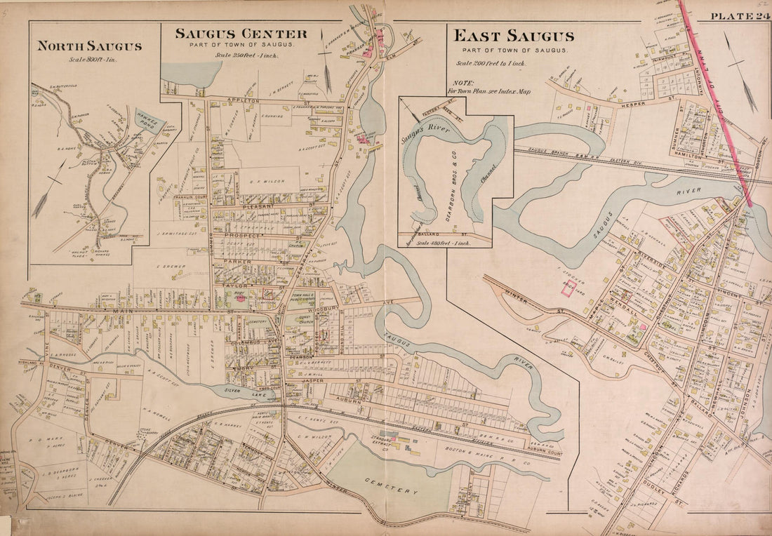 This old map of Saugus from Atlas of the City of Lynn, Massachusetts from 1897 was created by D. J. Lake in 1897