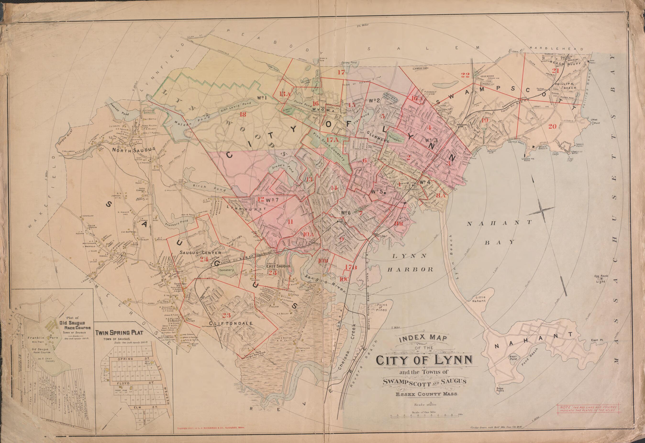 This old map of Lynn from Atlas of the City of Lynn, Massachusetts from 1897 was created by D. J. Lake in 1897