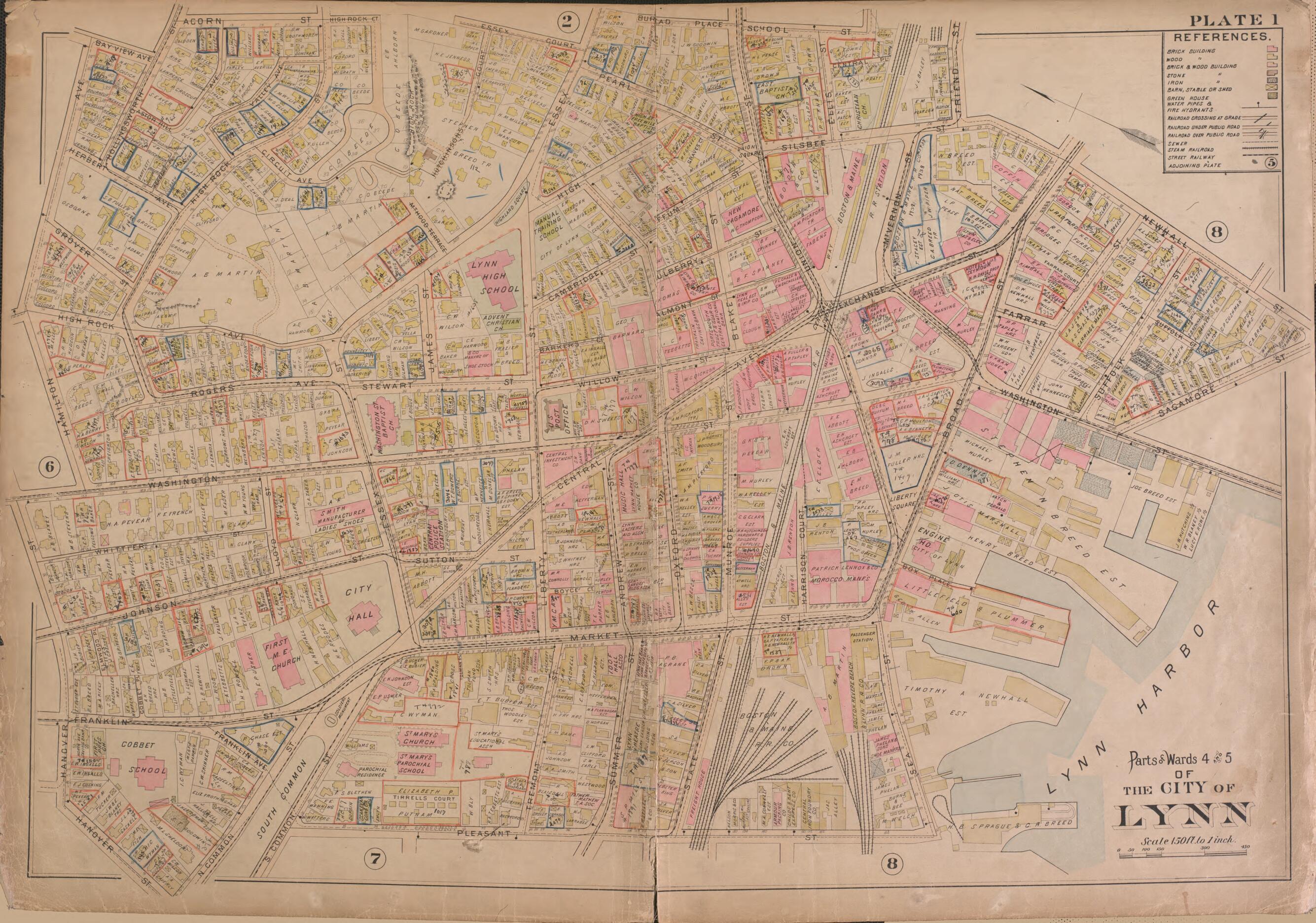 This old map of Lynn--Plate 1 from Atlas of the City of Lynn, Massachusetts from 1897 was created by D. J. Lake in 1897