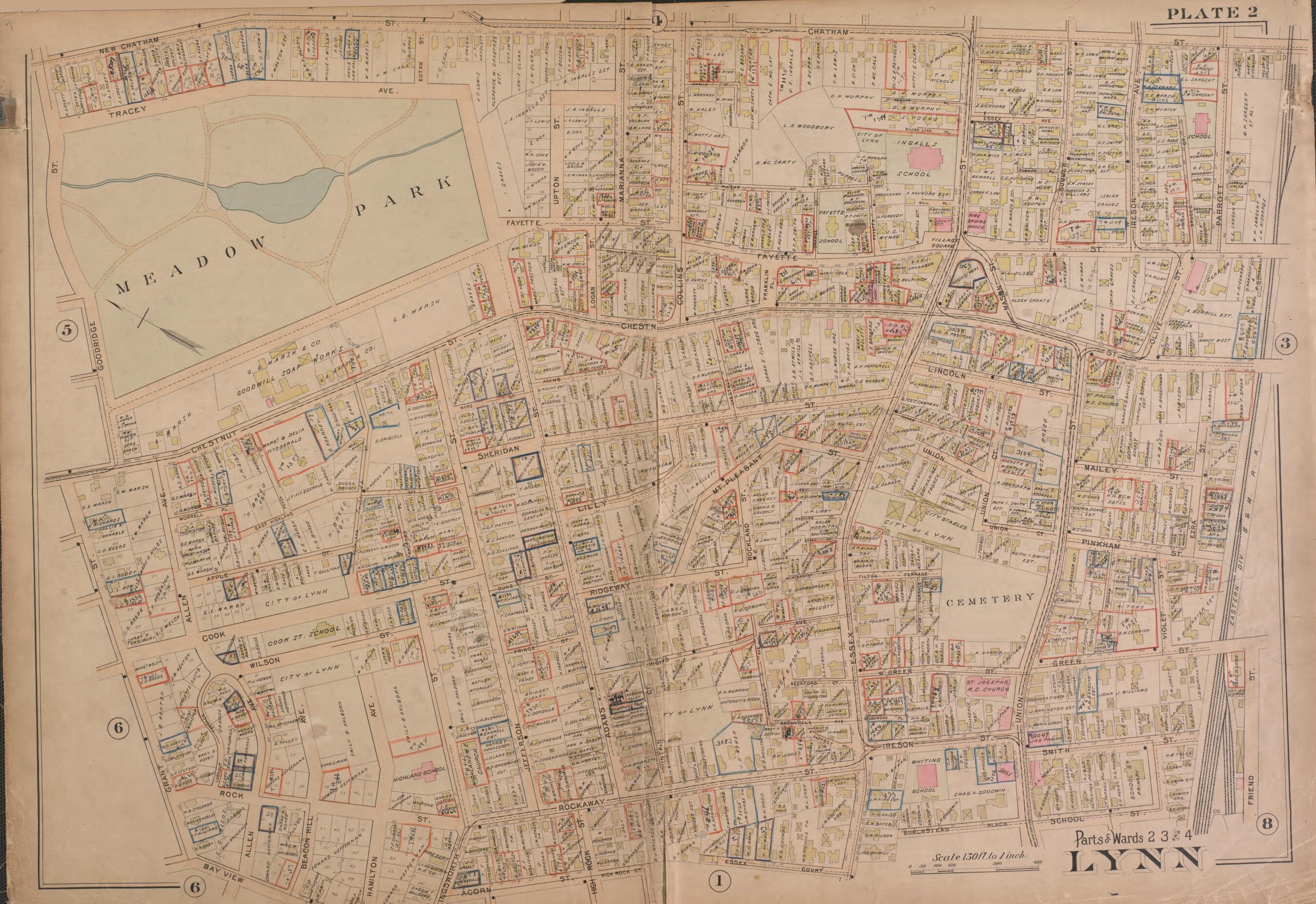 This old map of Lynn--Plate 2 from Atlas of the City of Lynn, Massachusetts from 1897 was created by D. J. Lake in 1897