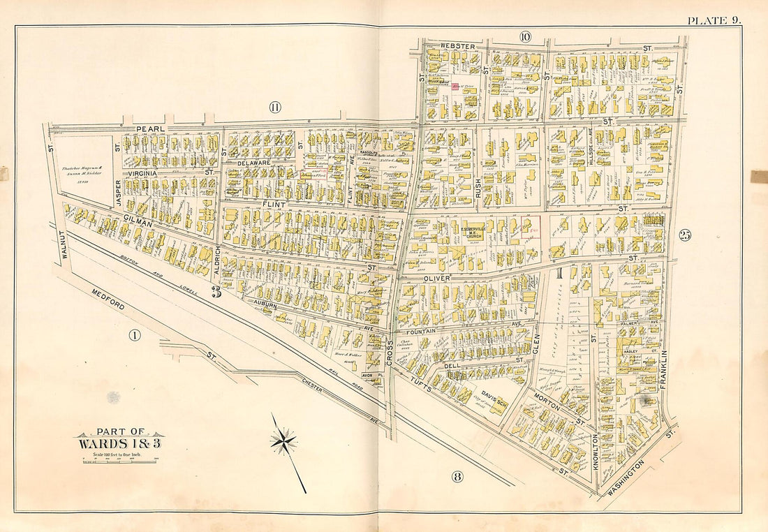 This old map of Part of Wards 1 & 3 - Plate 9 from Atlas of the City of Somerville, Massachusetts from 1895 was created by G.W. Bromley & Co in 1895