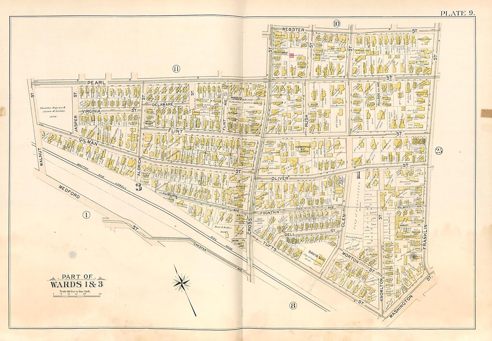 This old map of Part of Wards 1 & 3 - Plate 9 from Atlas of the City of Somerville, Massachusetts from 1895 was created by G.W. Bromley & Co in 1895