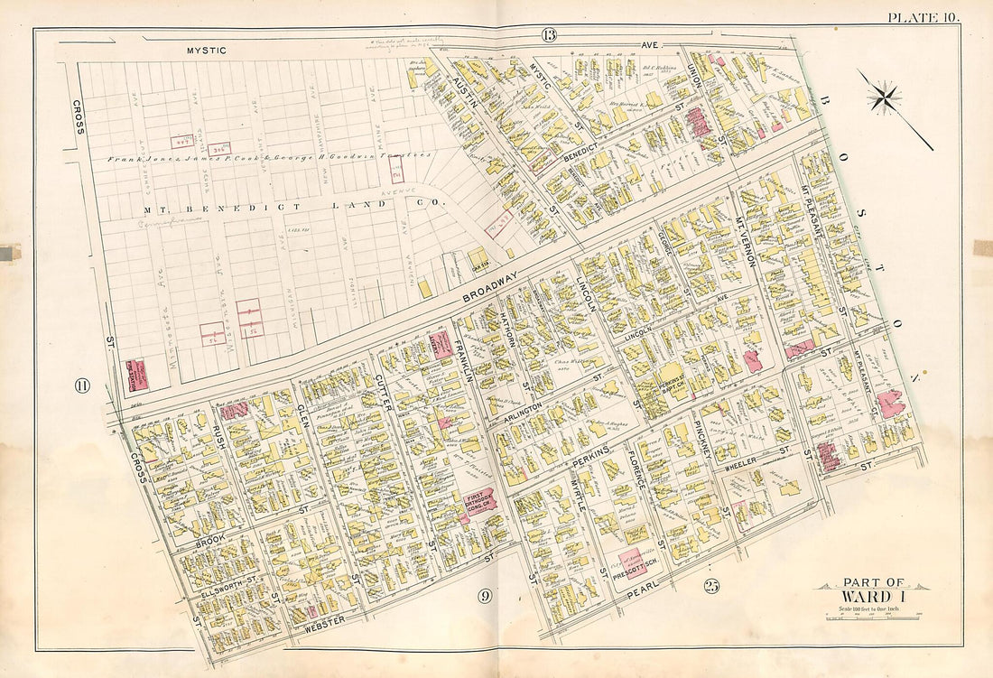This old map of Part of Ward 1 - Plate 10 from Atlas of the City of Somerville, Massachusetts from 1895 was created by G.W. Bromley & Co in 1895