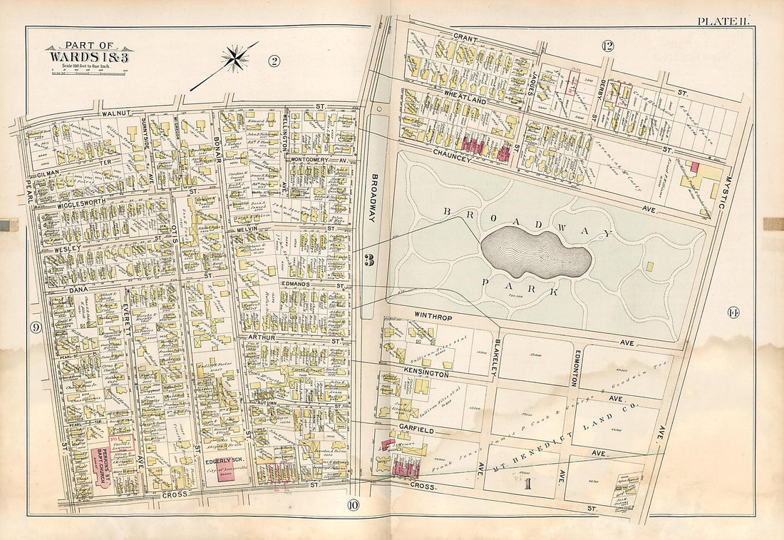 This old map of Part Wards 1 & 3 - Plate 11 from Atlas of the City of Somerville, Massachusetts from 1895 was created by G.W. Bromley & Co in 1895