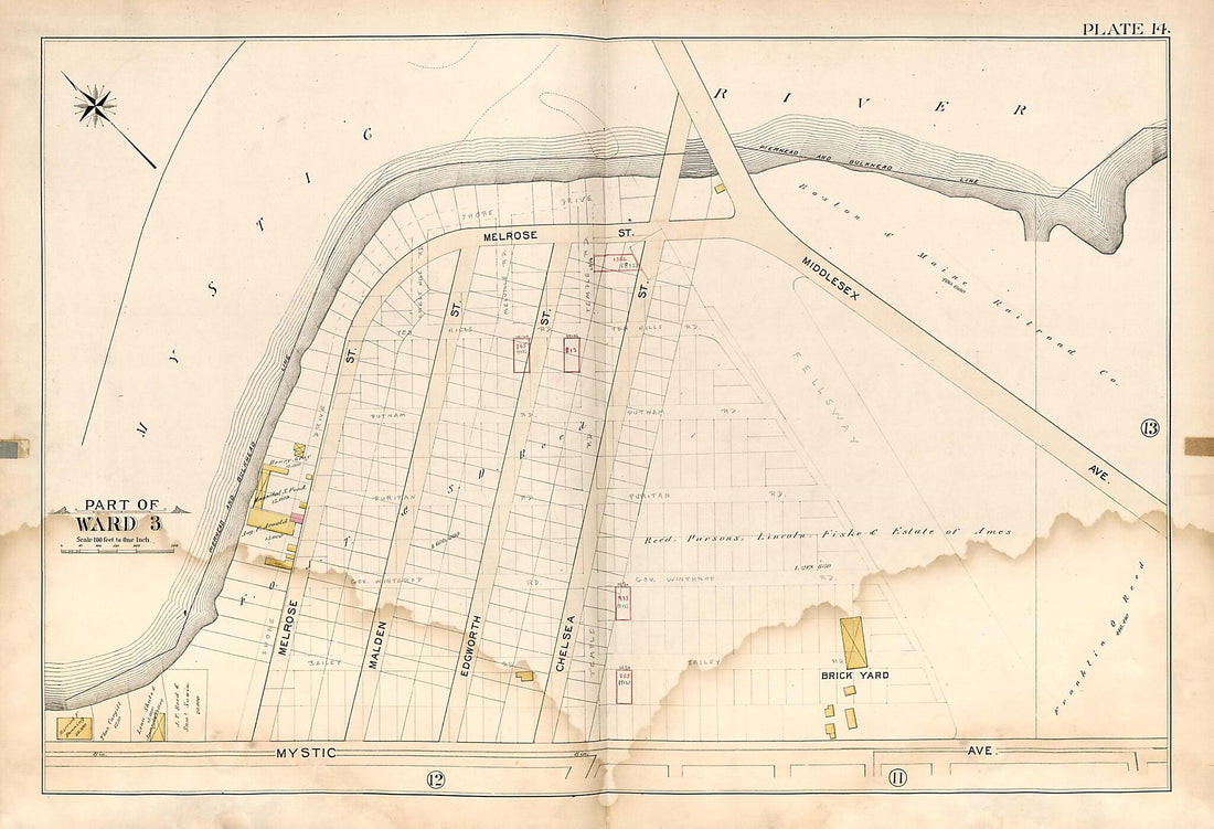 This old map of Part of Ward 3 - Plate 14 from Atlas of the City of Somerville, Massachusetts from 1895 was created by G.W. Bromley & Co in 1895