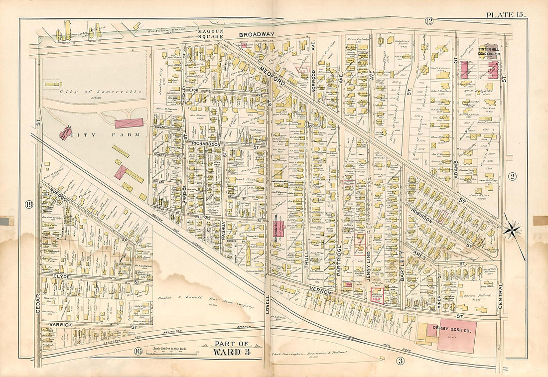 This old map of Part of Ward 3 - Plate 15 from Atlas of the City of Somerville, Massachusetts from 1895 was created by G.W. Bromley & Co in 1895