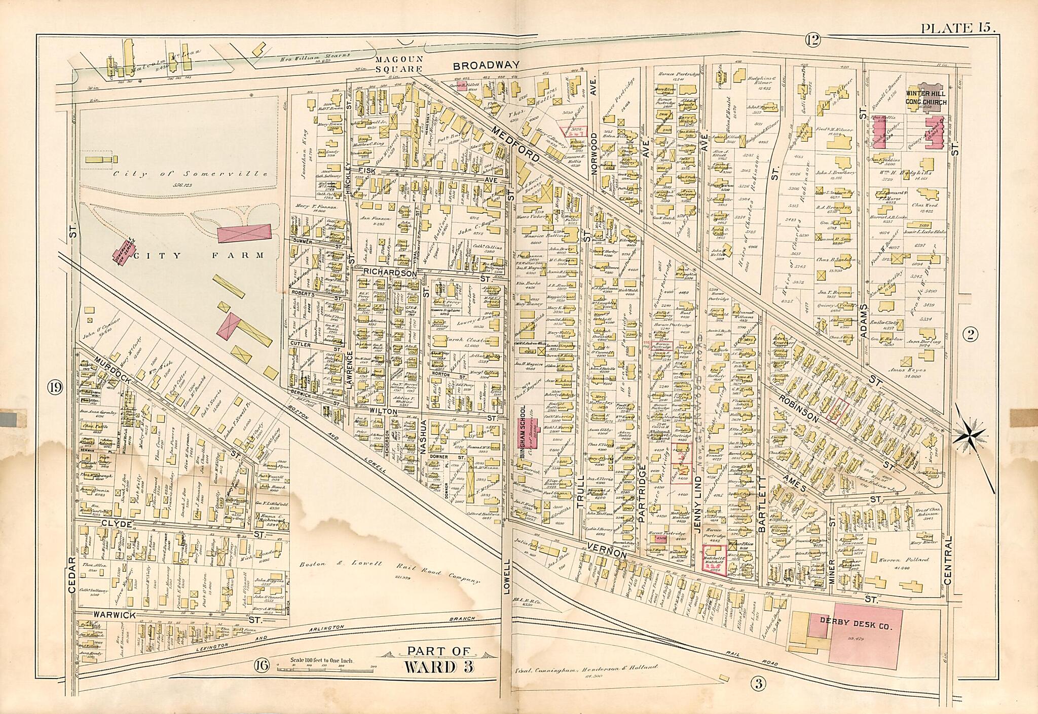 This old map of Part of Ward 3 - Plate 15 from Atlas of the City of Somerville, Massachusetts from 1895 was created by G.W. Bromley & Co in 1895