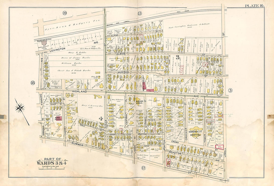 This old map of Part of Wards 3 & 4 - Plate 16 from Atlas of the City of Somerville, Massachusetts from 1895 was created by G.W. Bromley & Co in 1895
