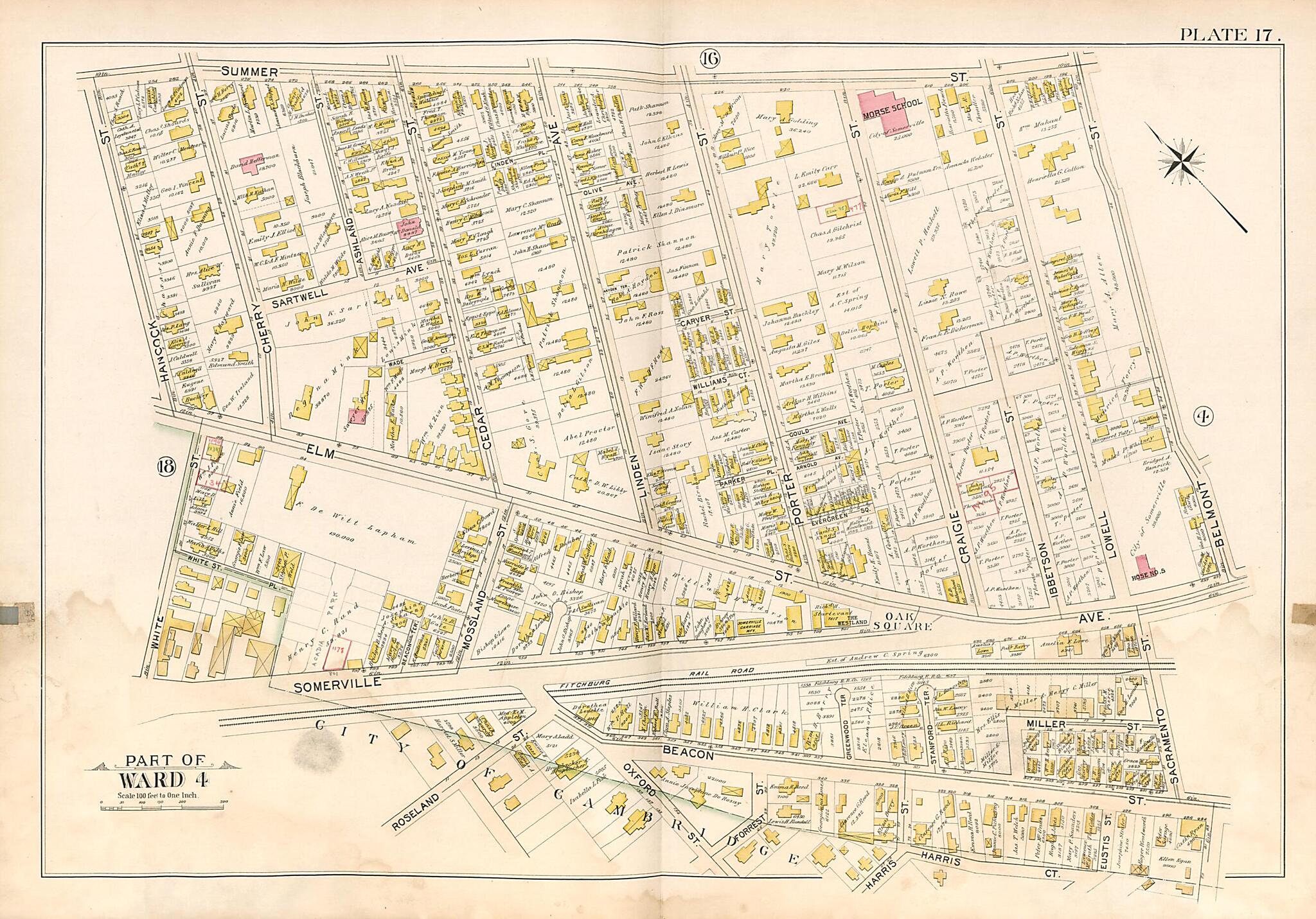 This old map of Part of Ward 4 - Plate 17 from Atlas of the City of Somerville, Massachusetts from 1895 was created by G.W. Bromley & Co in 1895