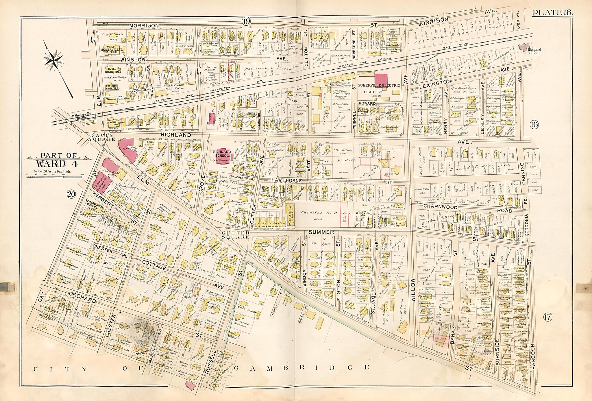This old map of Part of Ward 4 - Plate 18 from Atlas of the City of Somerville, Massachusetts from 1895 was created by G.W. Bromley & Co in 1895