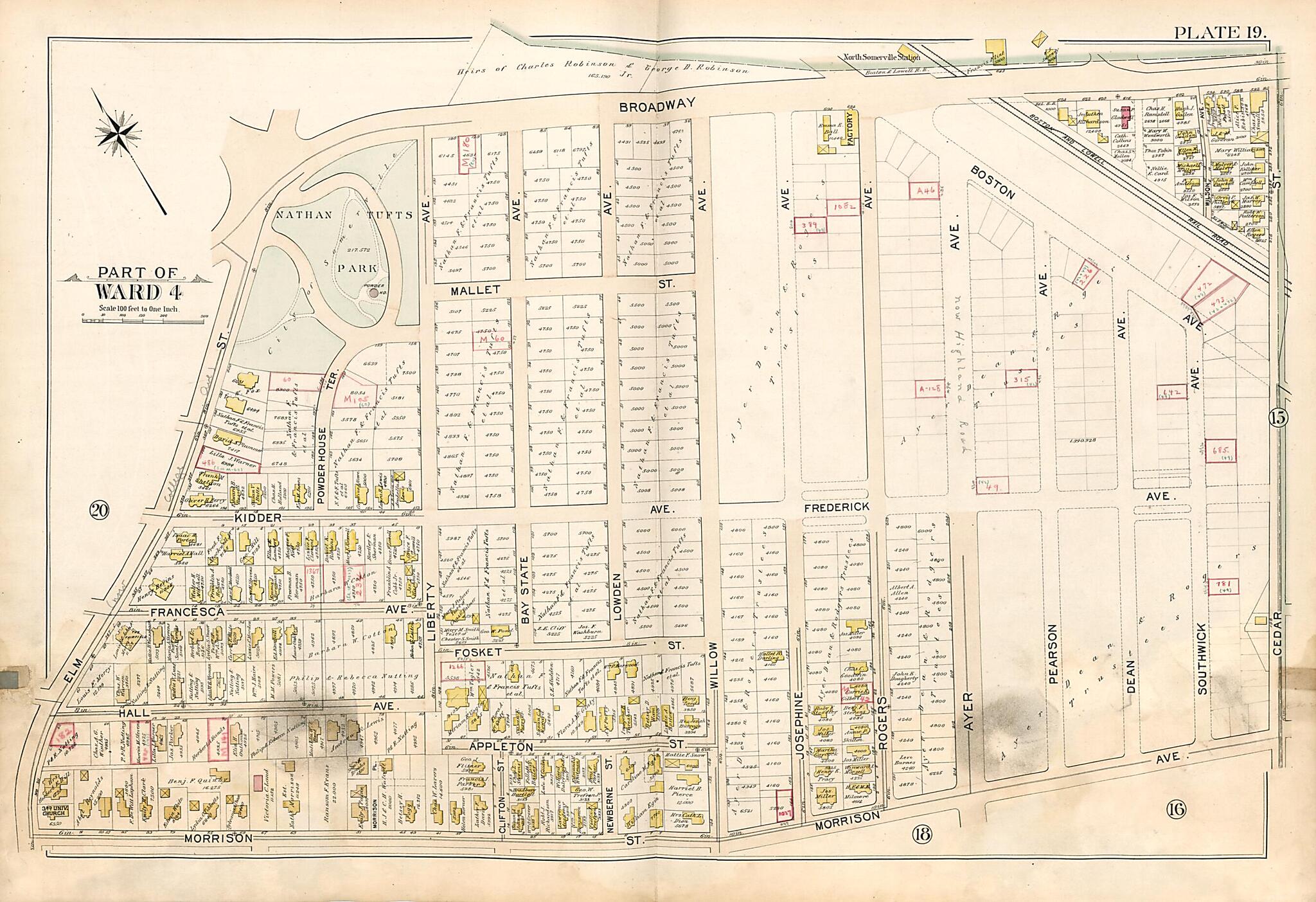 This old map of Part of Ward 4 - Plate 19 from Atlas of the City of Somerville, Massachusetts from 1895 was created by G.W. Bromley & Co in 1895