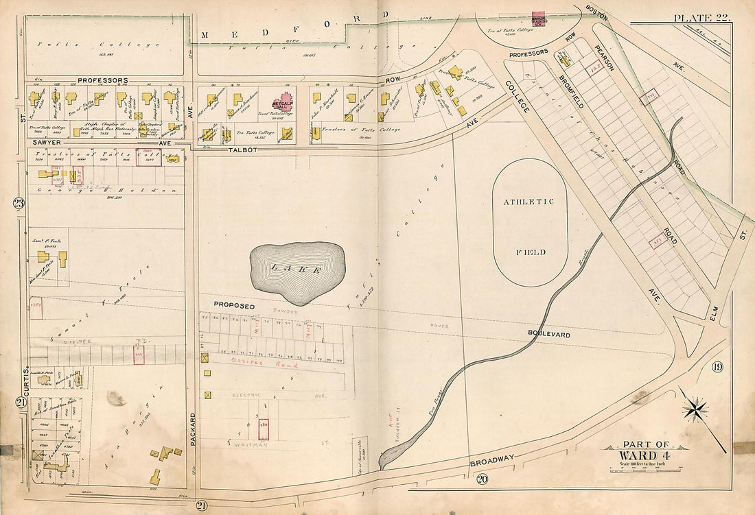 This old map of Part of Ward 4 - Plate 22 from Atlas of the City of Somerville, Massachusetts from 1895 was created by G.W. Bromley & Co in 1895
