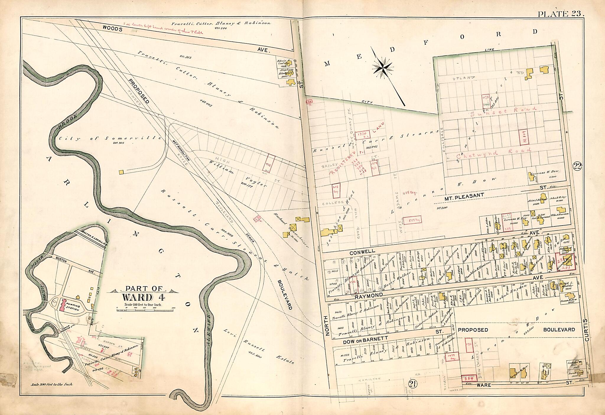 This old map of Part of Ward 4 - Plate 23 from Atlas of the City of Somerville, Massachusetts from 1895 was created by G.W. Bromley & Co in 1895