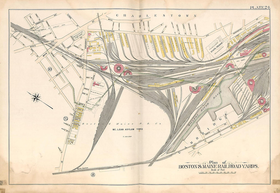 This old map of Plan of Boston & Maine Railroad Yards from Atlas of the City of Somerville, Massachusetts from 1895 was created by G.W. Bromley & Co in 1895