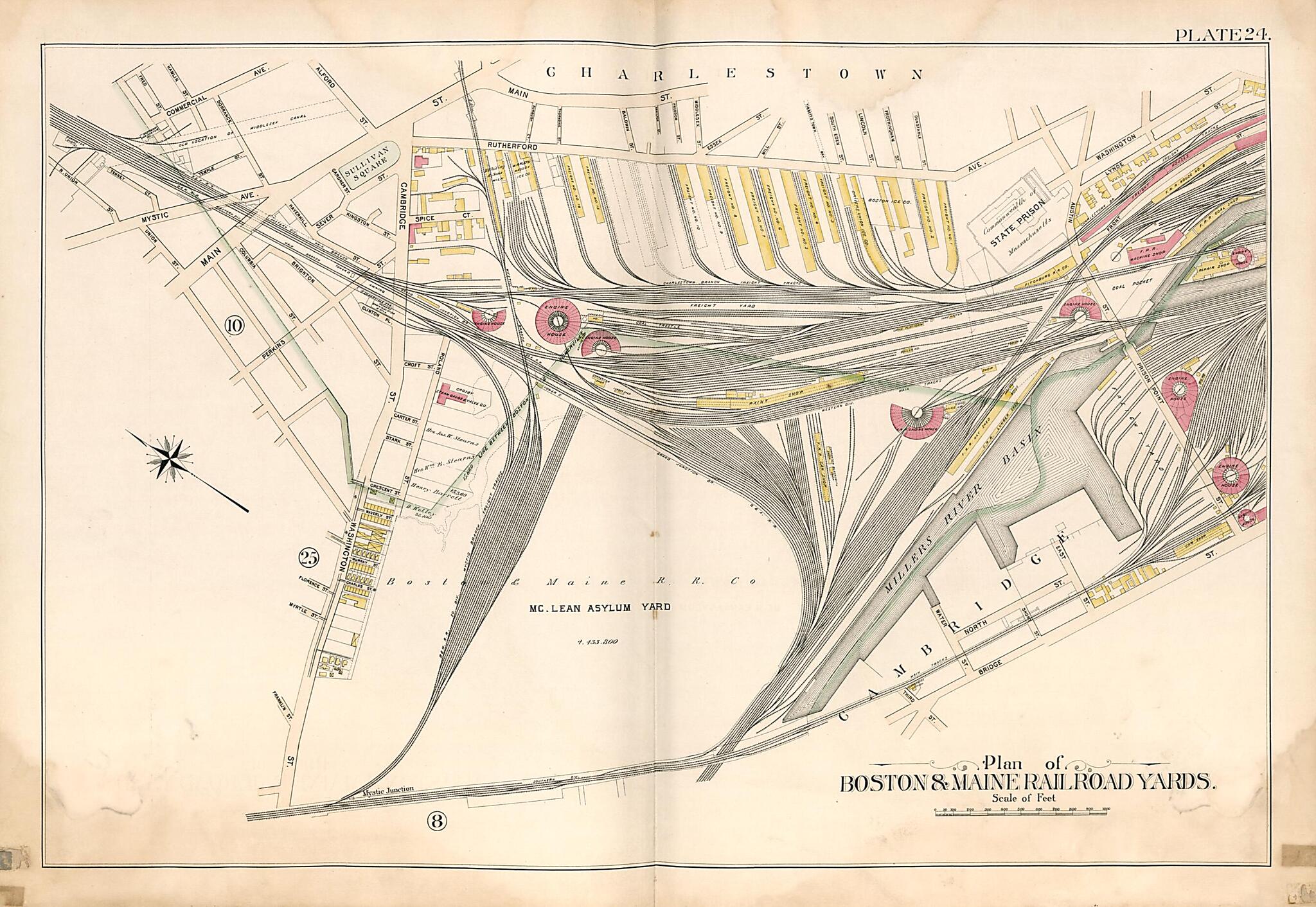 This old map of Plan of Boston & Maine Railroad Yards from Atlas of the City of Somerville, Massachusetts from 1895 was created by G.W. Bromley & Co in 1895