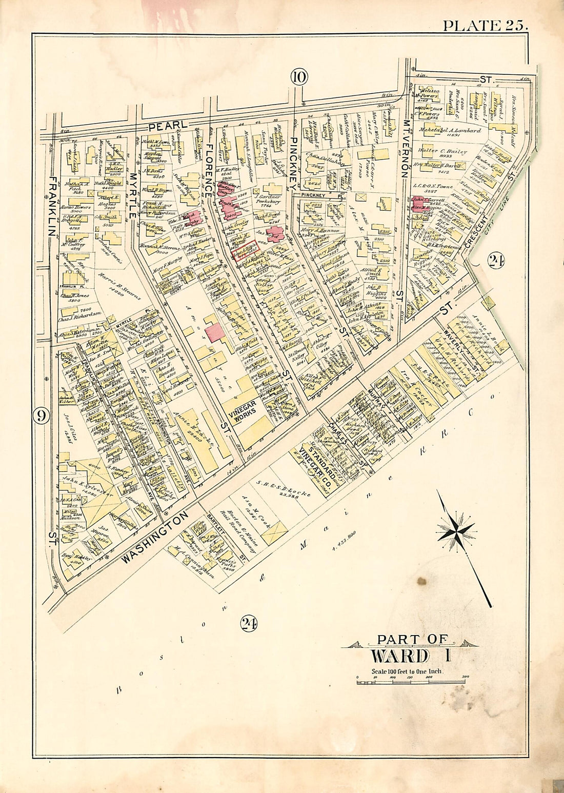This old map of Part of Ward 1 - Plate 25 from Atlas of the City of Somerville, Massachusetts from 1895 was created by G.W. Bromley & Co in 1895