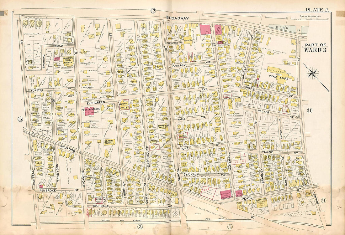 This old map of Part of Ward 3 - Plate 2 from Atlas of the City of Somerville, Massachusetts from 1895 was created by G.W. Bromley & Co in 1895