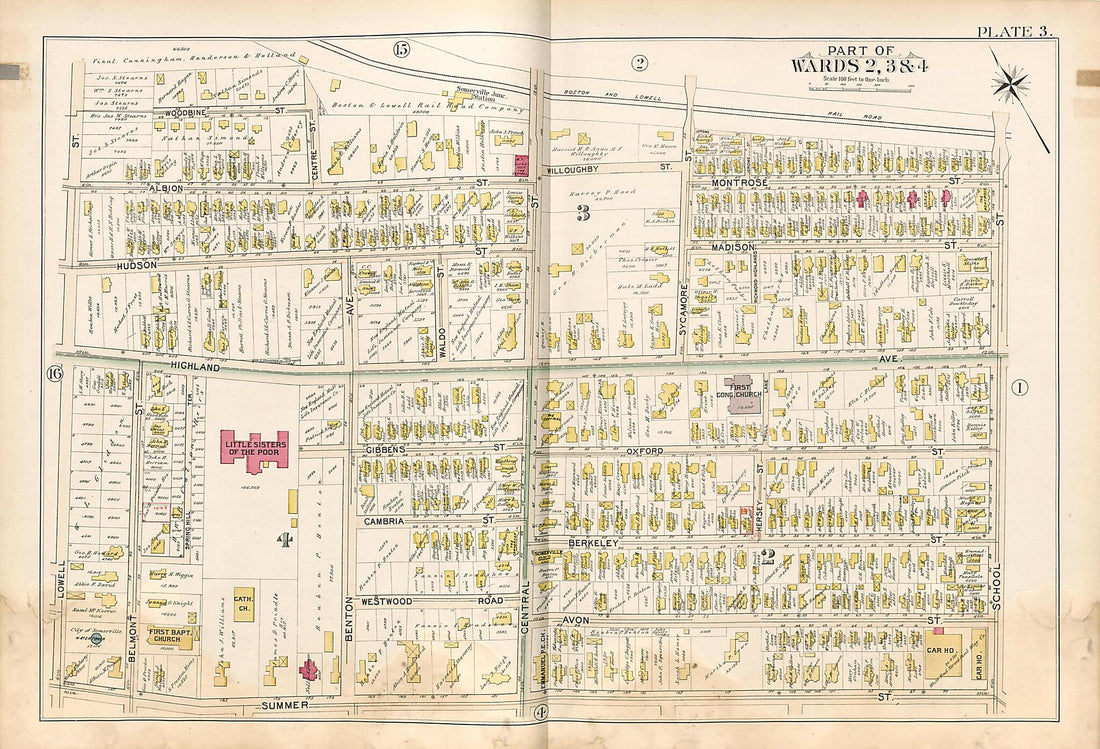 This old map of Part of Wards 2, 3 & 4 - Plate 3 from Atlas of the City of Somerville, Massachusetts from 1895 was created by G.W. Bromley & Co in 1895