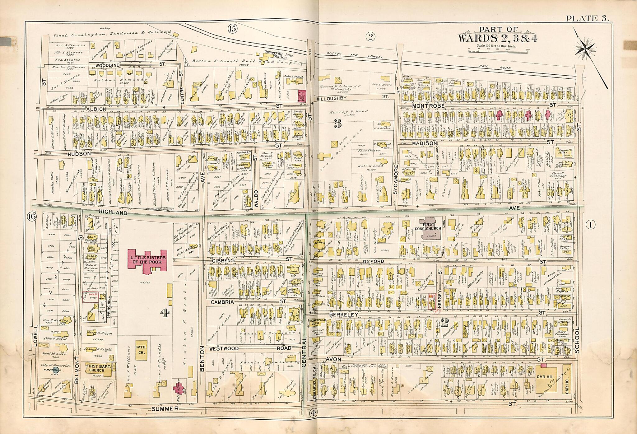 This old map of Part of Wards 2, 3 & 4 - Plate 3 from Atlas of the City of Somerville, Massachusetts from 1895 was created by G.W. Bromley & Co in 1895