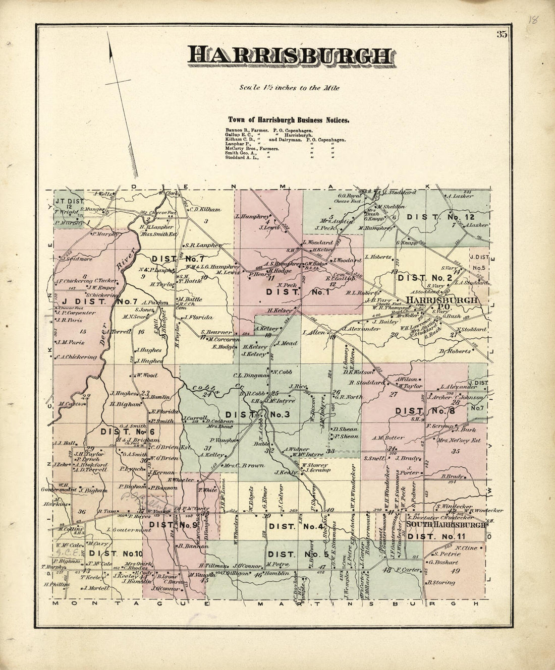 This old map of Harrisburgh from Atlas of Lewis County, New York from 1875 was created by Worley & Bracher in 1875