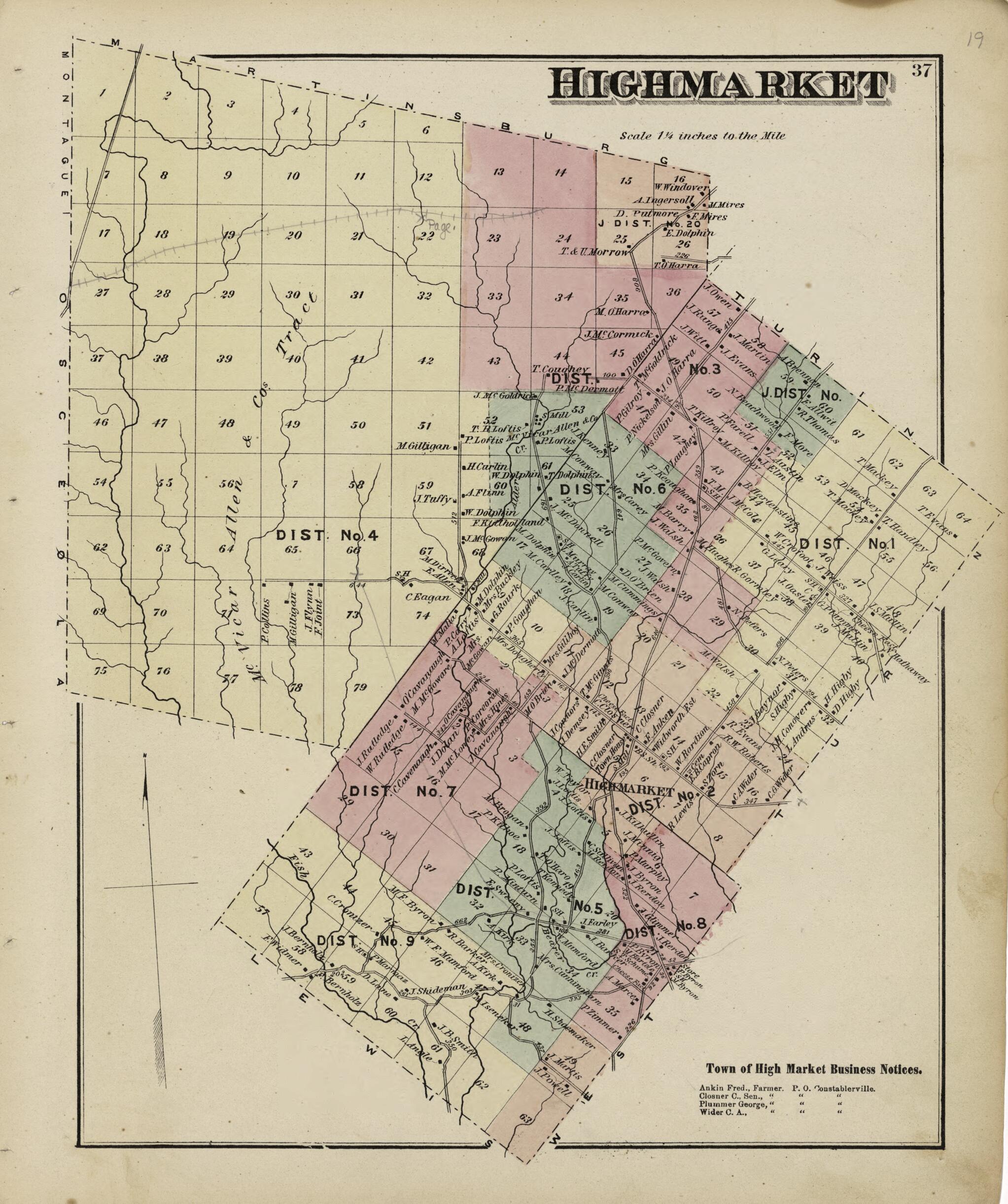 This old map of Highmarket from Atlas of Lewis County, New York from 1875 was created by Worley & Bracher in 1875