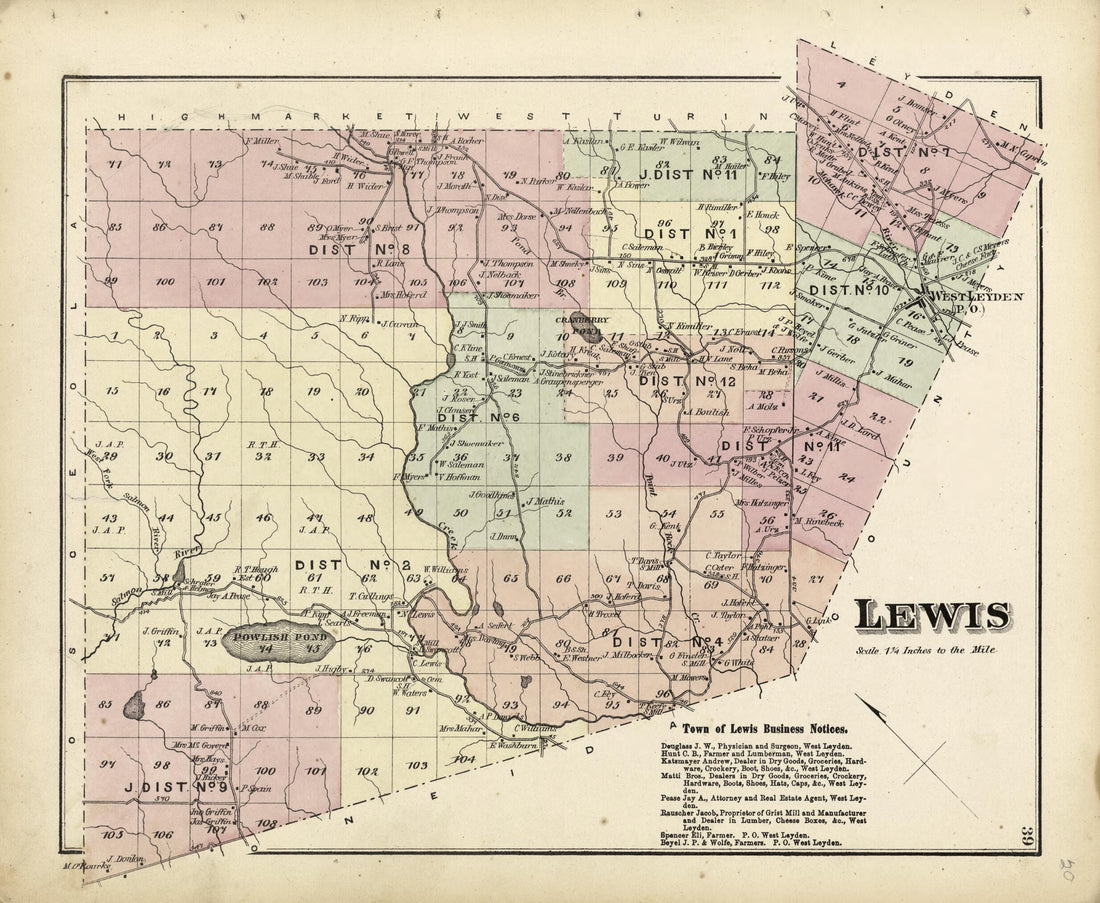 This old map of Lewis from Atlas of Lewis County, New York from 1875 was created by Worley & Bracher in 1875