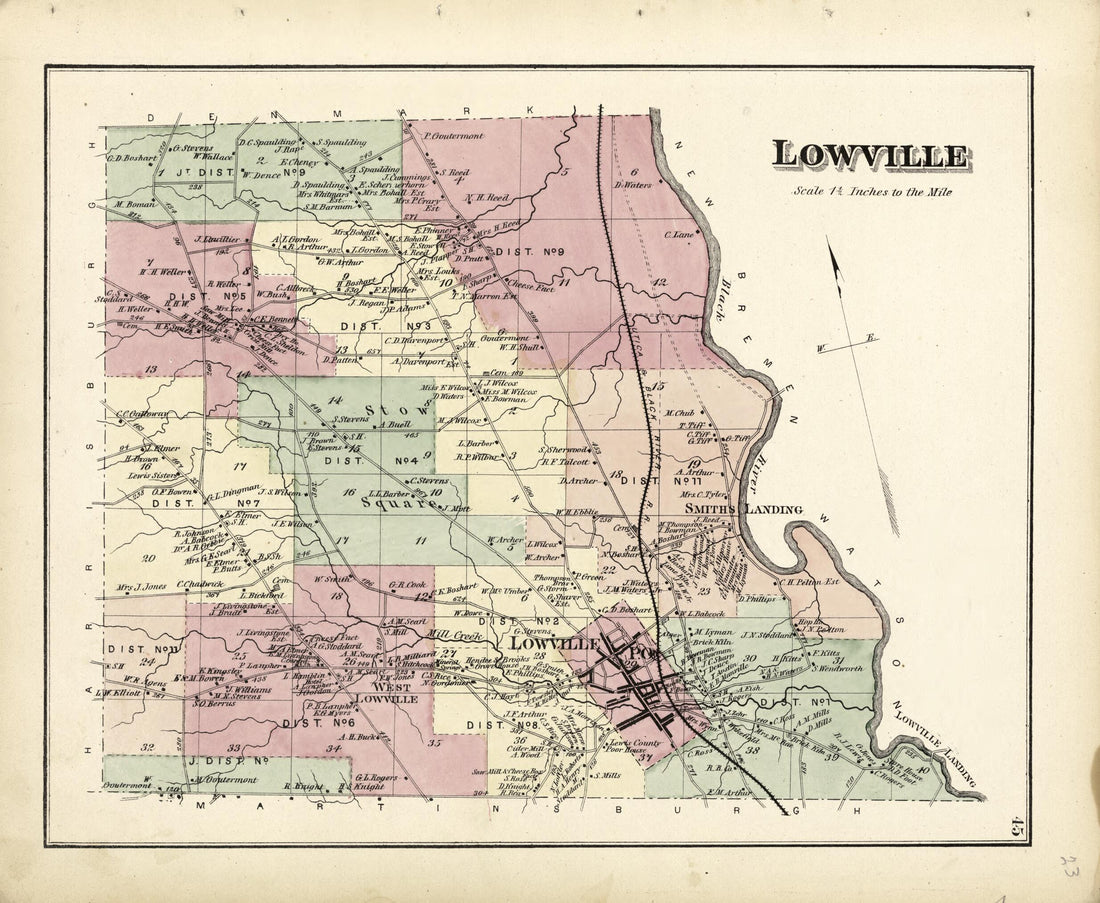 This old map of Lowville from Atlas of Lewis County, New York from 1875 was created by Worley & Bracher in 1875