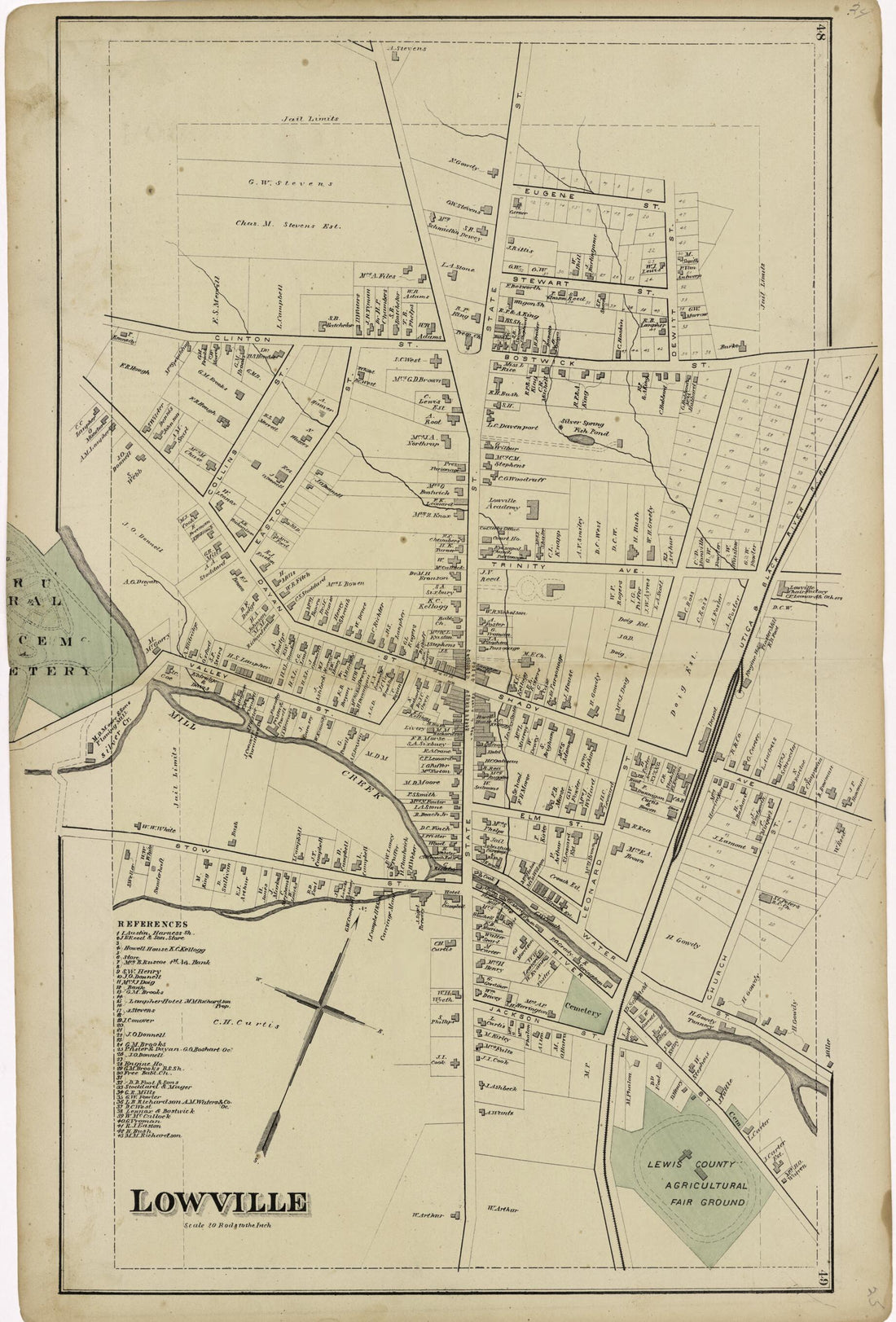This old map of Lowville from Atlas of Lewis County, New York from 1875 was created by Worley & Bracher in 1875