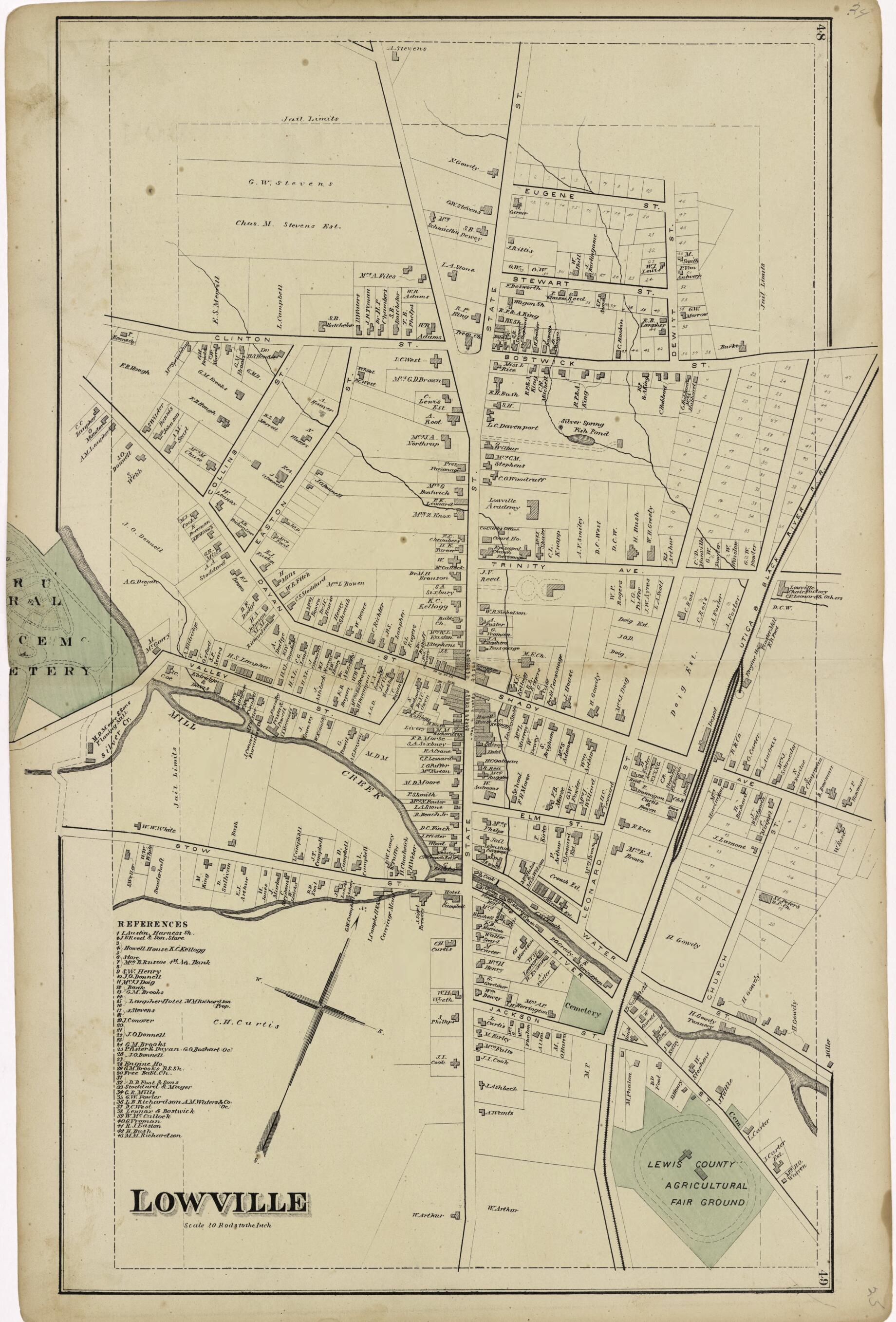 This old map of Lowville from Atlas of Lewis County, New York from 1875 was created by Worley & Bracher in 1875