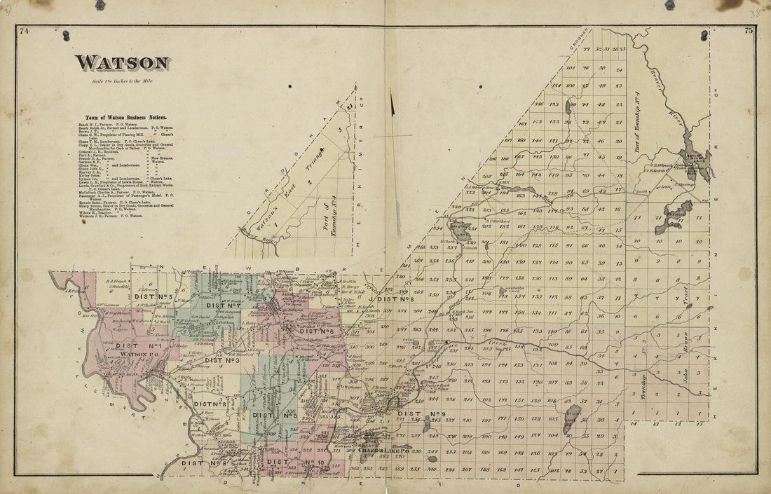 This old map of Watson from Atlas of Lewis County, New York from 1875 was created by Worley & Bracher in 1875